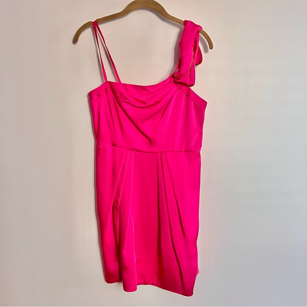 NWT! BCBG MaxAzria Azalea Barbie Hot Pink One Shoulder Satin Mini Dress size 6 P